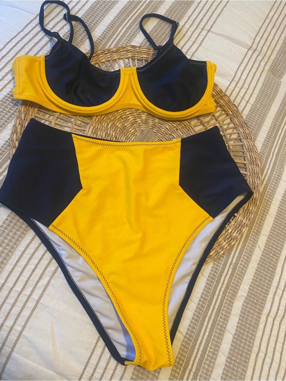 Cupshe Yellow Navy High-Waist Bikini